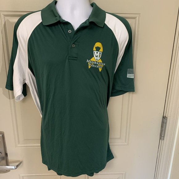Manhattan College Polo Shirt Jaspers Green Mens Small US Flag Cool Dry Golf NCAA - Picture 4 of 11